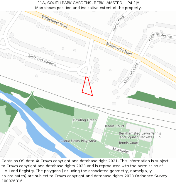 11A, SOUTH PARK GARDENS, BERKHAMSTED, HP4 1JA: Location map and indicative extent of plot