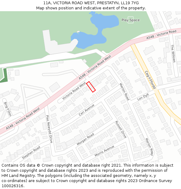 11A, VICTORIA ROAD WEST, PRESTATYN, LL19 7YG: Location map and indicative extent of plot