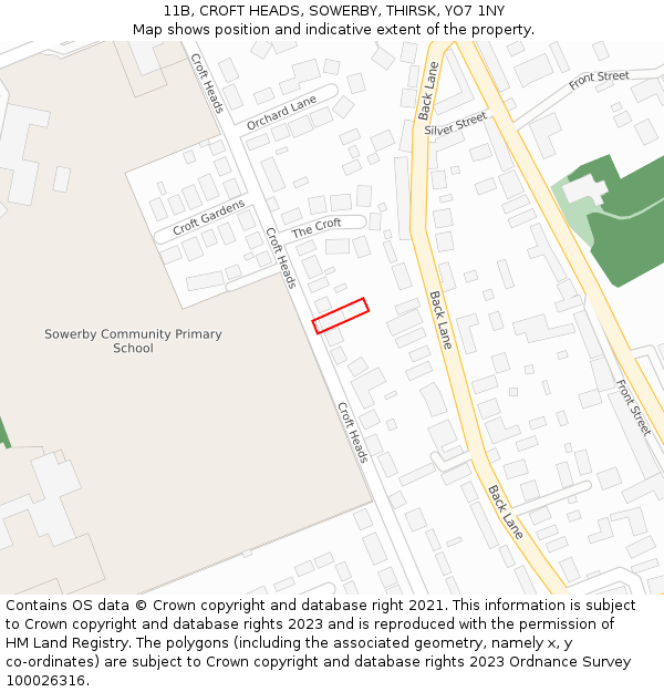 11B, CROFT HEADS, SOWERBY, THIRSK, YO7 1NY: Location map and indicative extent of plot