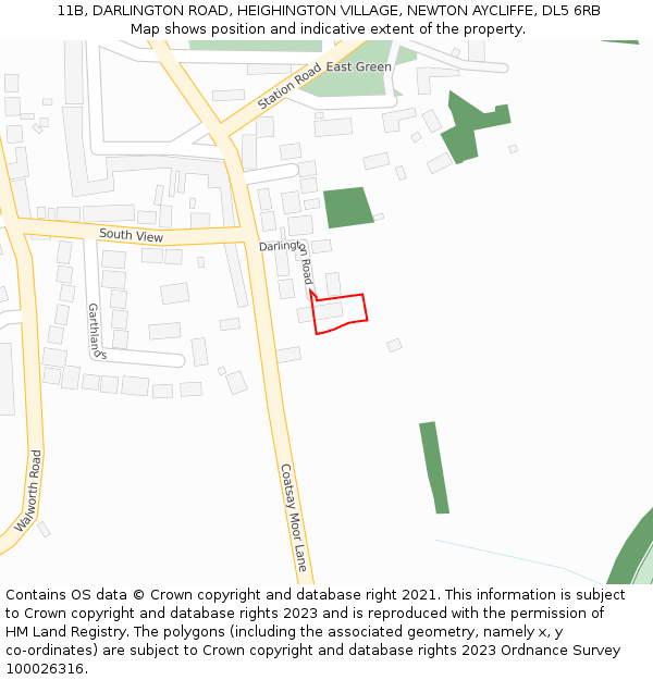 11B, DARLINGTON ROAD, HEIGHINGTON VILLAGE, NEWTON AYCLIFFE, DL5 6RB: Location map and indicative extent of plot