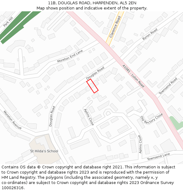 11B, DOUGLAS ROAD, HARPENDEN, AL5 2EN: Location map and indicative extent of plot