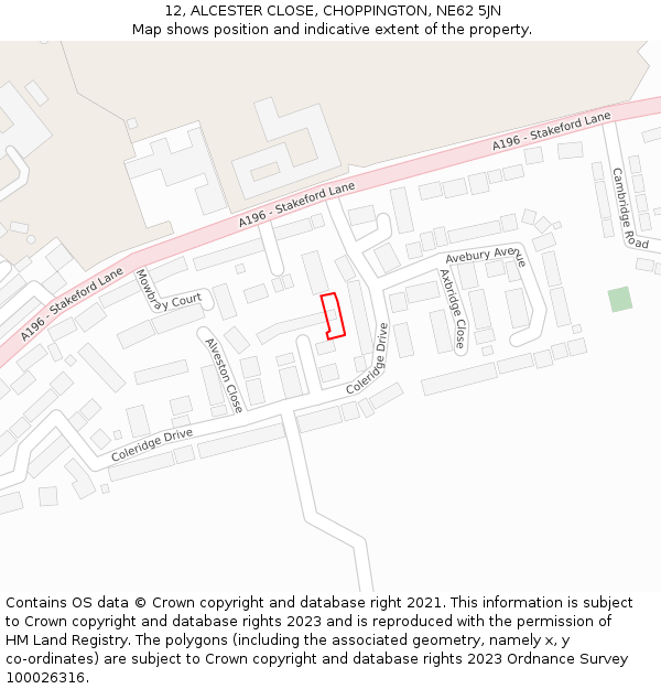 12, ALCESTER CLOSE, CHOPPINGTON, NE62 5JN: Location map and indicative extent of plot