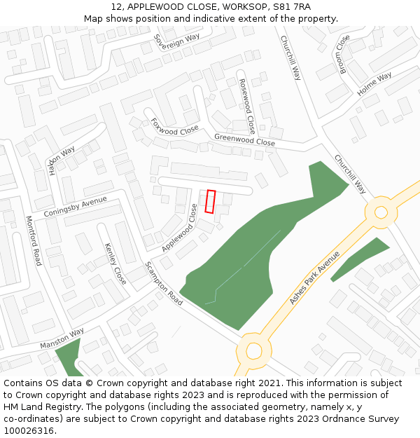 12, APPLEWOOD CLOSE, WORKSOP, S81 7RA: Location map and indicative extent of plot