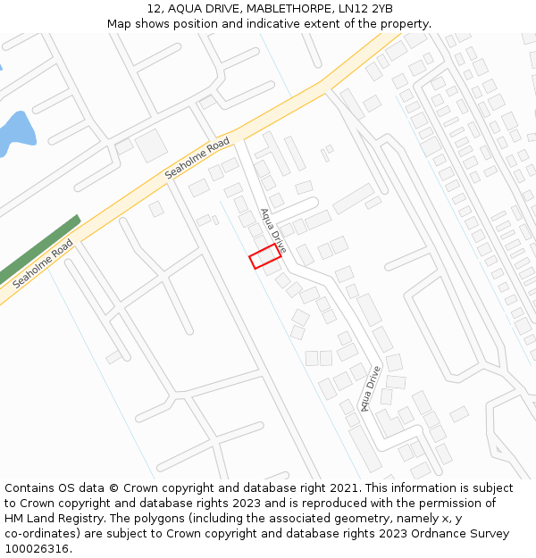 12, AQUA DRIVE, MABLETHORPE, LN12 2YB: Location map and indicative extent of plot