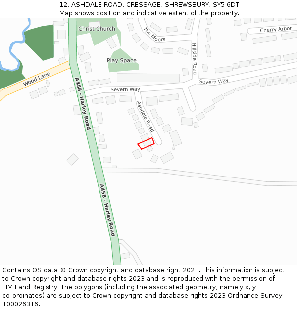 12, ASHDALE ROAD, CRESSAGE, SHREWSBURY, SY5 6DT: Location map and indicative extent of plot