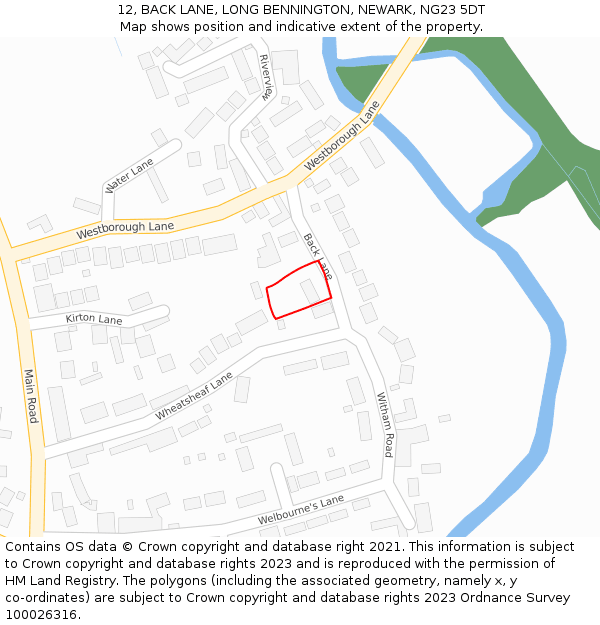 12, BACK LANE, LONG BENNINGTON, NEWARK, NG23 5DT: Location map and indicative extent of plot