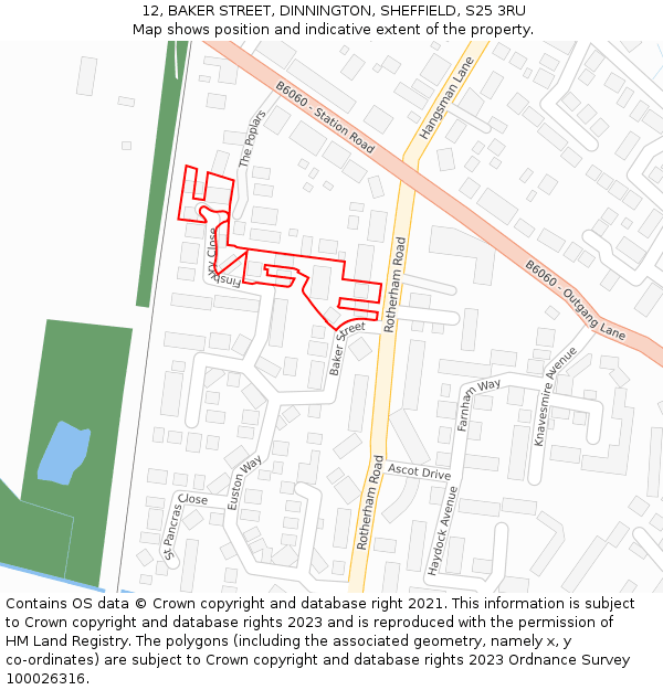 12, BAKER STREET, DINNINGTON, SHEFFIELD, S25 3RU: Location map and indicative extent of plot