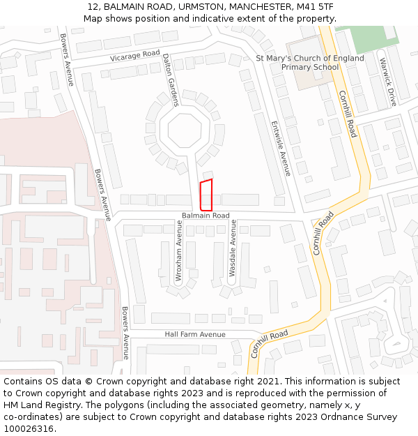 12, BALMAIN ROAD, URMSTON, MANCHESTER, M41 5TF: Location map and indicative extent of plot