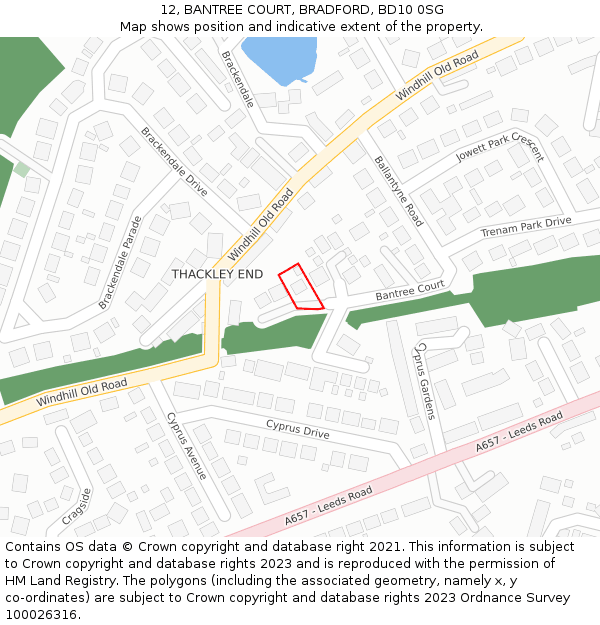 12, BANTREE COURT, BRADFORD, BD10 0SG: Location map and indicative extent of plot