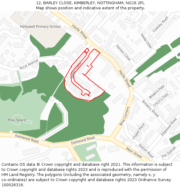 12, BARLEY CLOSE, KIMBERLEY, NOTTINGHAM, NG16 2PL: Location map and indicative extent of plot