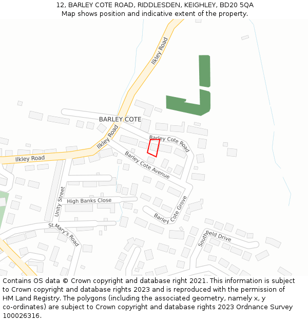 12, BARLEY COTE ROAD, RIDDLESDEN, KEIGHLEY, BD20 5QA: Location map and indicative extent of plot