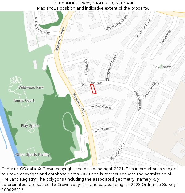 12, BARNFIELD WAY, STAFFORD, ST17 4NB: Location map and indicative extent of plot