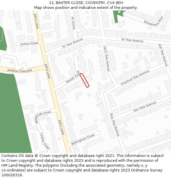 12, BAXTER CLOSE, COVENTRY, CV4 9EH: Location map and indicative extent of plot