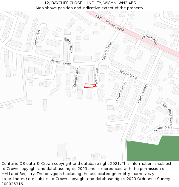 12, BAYCLIFF CLOSE, HINDLEY, WIGAN, WN2 4RS: Location map and indicative extent of plot