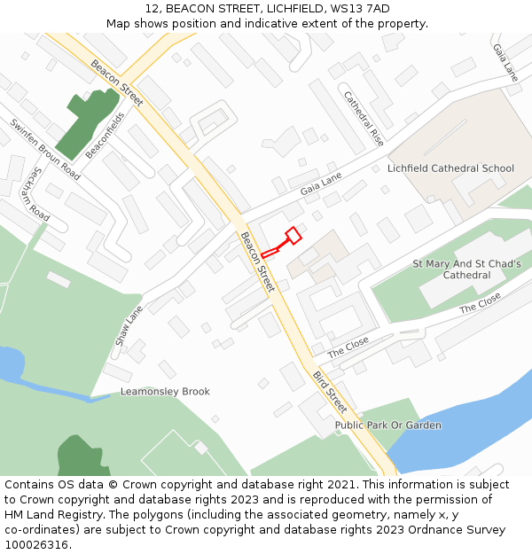 12, BEACON STREET, LICHFIELD, WS13 7AD: Location map and indicative extent of plot