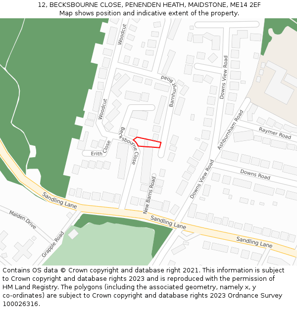 12, BECKSBOURNE CLOSE, PENENDEN HEATH, MAIDSTONE, ME14 2EF: Location map and indicative extent of plot