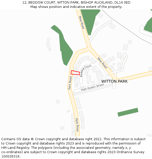 12, BEDDOW COURT, WITTON PARK, BISHOP AUCKLAND, DL14 0ED: Location map and indicative extent of plot