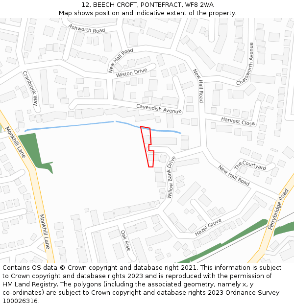 12, BEECH CROFT, PONTEFRACT, WF8 2WA: Location map and indicative extent of plot