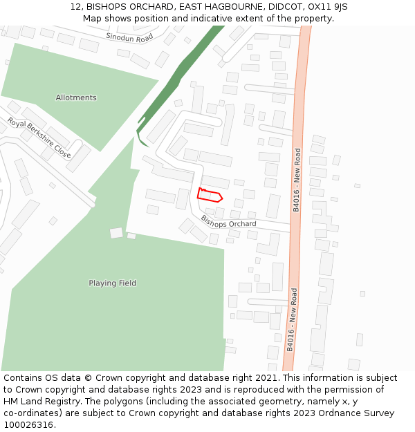 12, BISHOPS ORCHARD, EAST HAGBOURNE, DIDCOT, OX11 9JS: Location map and indicative extent of plot