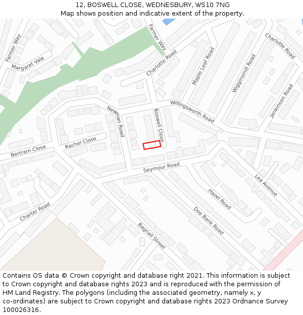 12, BOSWELL CLOSE, WEDNESBURY, WS10 7NG: Location map and indicative extent of plot