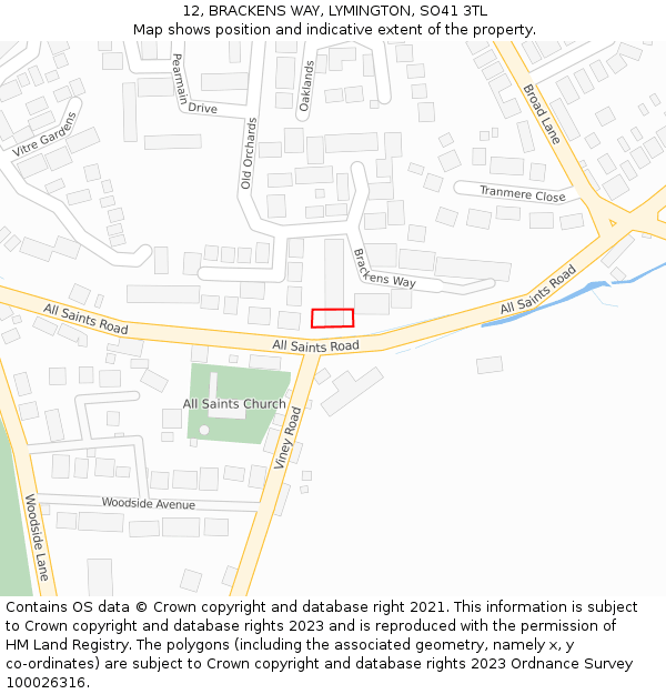 12, BRACKENS WAY, LYMINGTON, SO41 3TL: Location map and indicative extent of plot