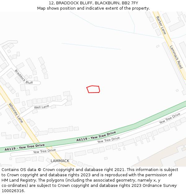 12, BRADDOCK BLUFF, BLACKBURN, BB2 7FY: Location map and indicative extent of plot