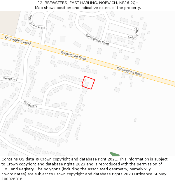 12, BREWSTERS, EAST HARLING, NORWICH, NR16 2QH: Location map and indicative extent of plot