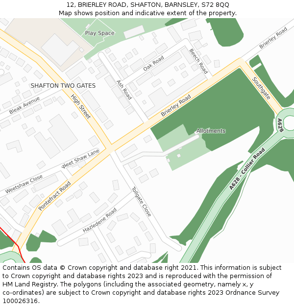 12, BRIERLEY ROAD, SHAFTON, BARNSLEY, S72 8QQ: Location map and indicative extent of plot