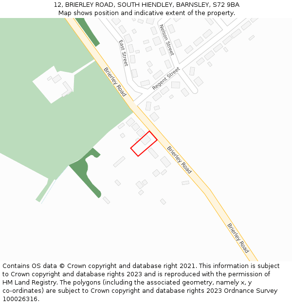 12, BRIERLEY ROAD, SOUTH HIENDLEY, BARNSLEY, S72 9BA: Location map and indicative extent of plot