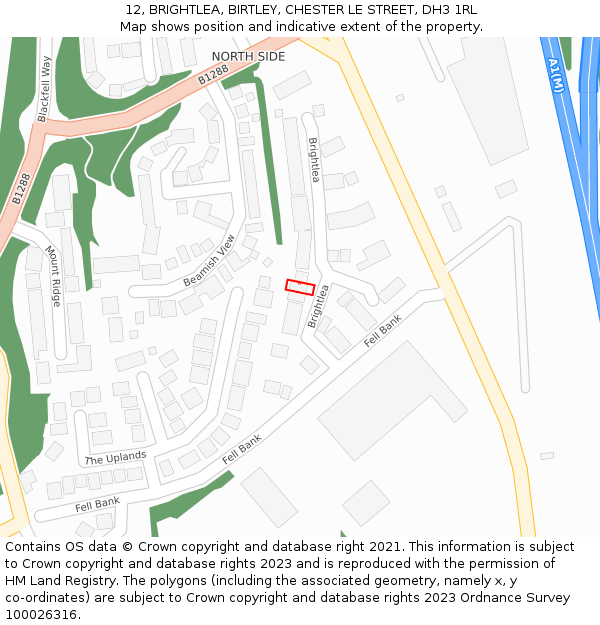 12, BRIGHTLEA, BIRTLEY, CHESTER LE STREET, DH3 1RL: Location map and indicative extent of plot