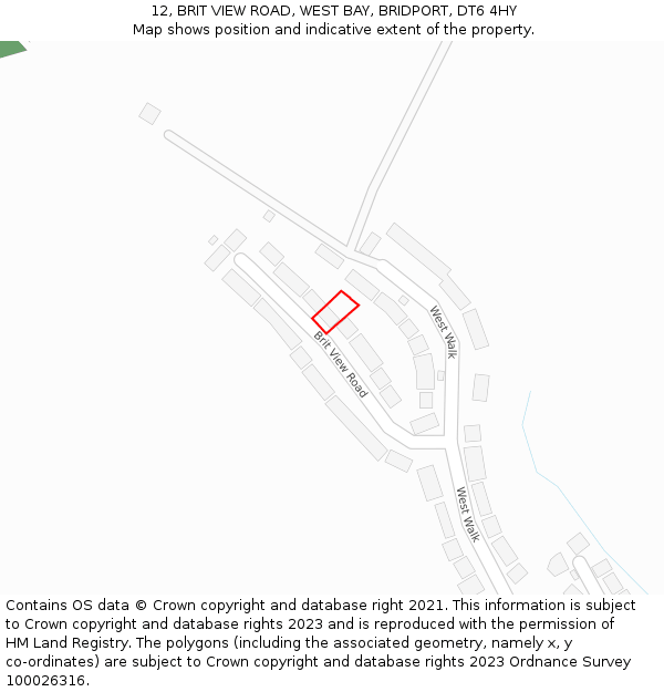 12, BRIT VIEW ROAD, WEST BAY, BRIDPORT, DT6 4HY: Location map and indicative extent of plot