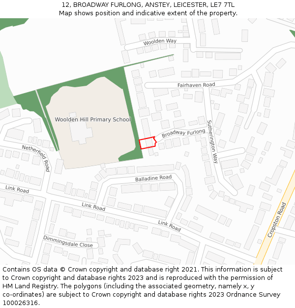 12, BROADWAY FURLONG, ANSTEY, LEICESTER, LE7 7TL: Location map and indicative extent of plot