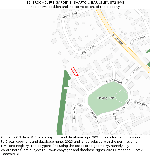 12, BROOMCLIFFE GARDENS, SHAFTON, BARNSLEY, S72 8WG: Location map and indicative extent of plot