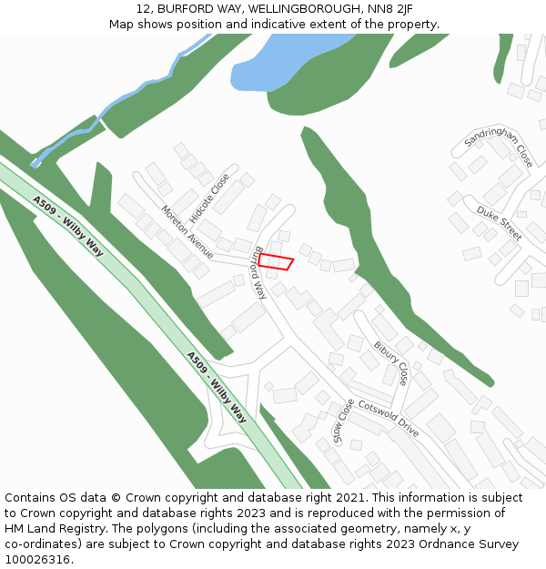 12, BURFORD WAY, WELLINGBOROUGH, NN8 2JF: Location map and indicative extent of plot