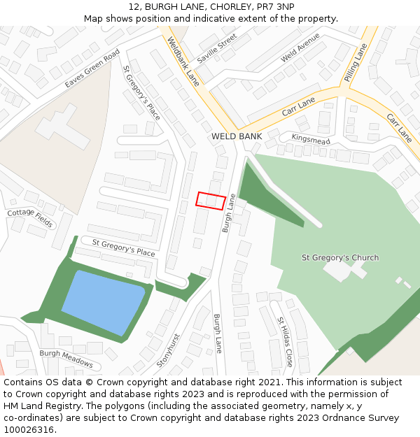 12, BURGH LANE, CHORLEY, PR7 3NP: Location map and indicative extent of plot