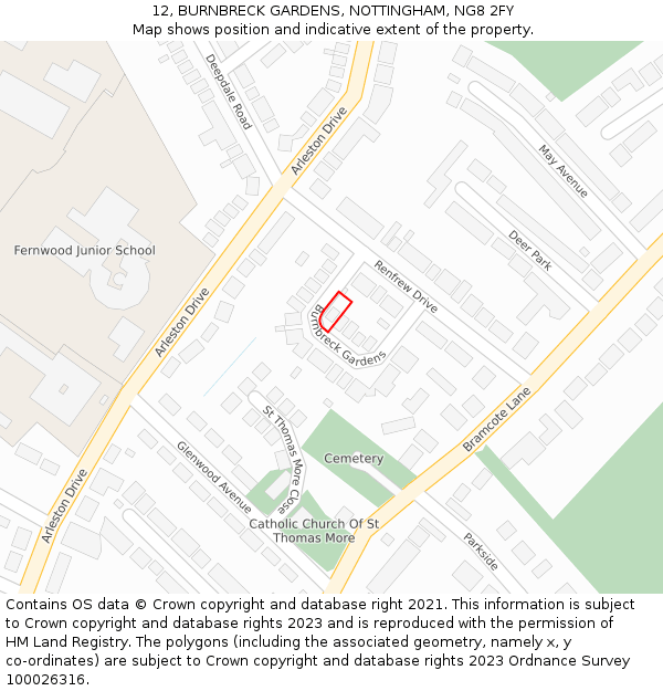 12, BURNBRECK GARDENS, NOTTINGHAM, NG8 2FY: Location map and indicative extent of plot