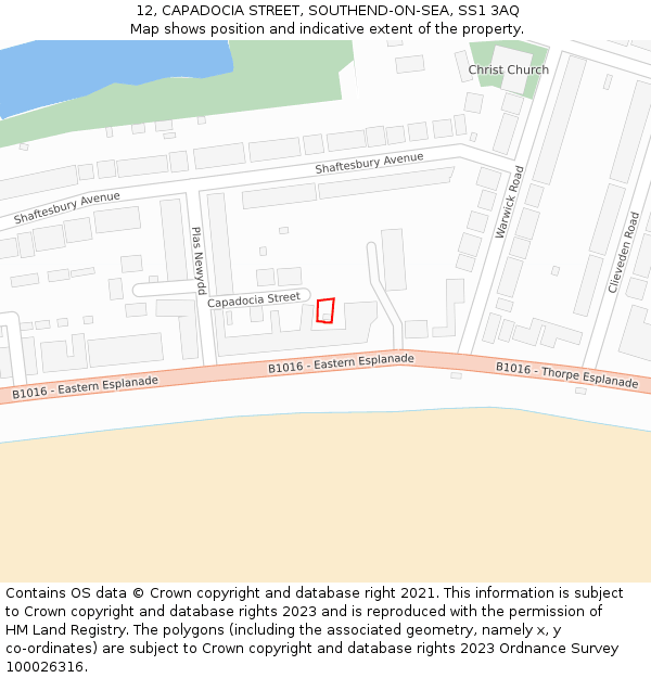 12, CAPADOCIA STREET, SOUTHEND-ON-SEA, SS1 3AQ: Location map and indicative extent of plot