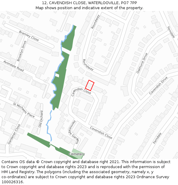 12, CAVENDISH CLOSE, WATERLOOVILLE, PO7 7PP: Location map and indicative extent of plot