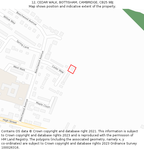 12, CEDAR WALK, BOTTISHAM, CAMBRIDGE, CB25 9BJ: Location map and indicative extent of plot