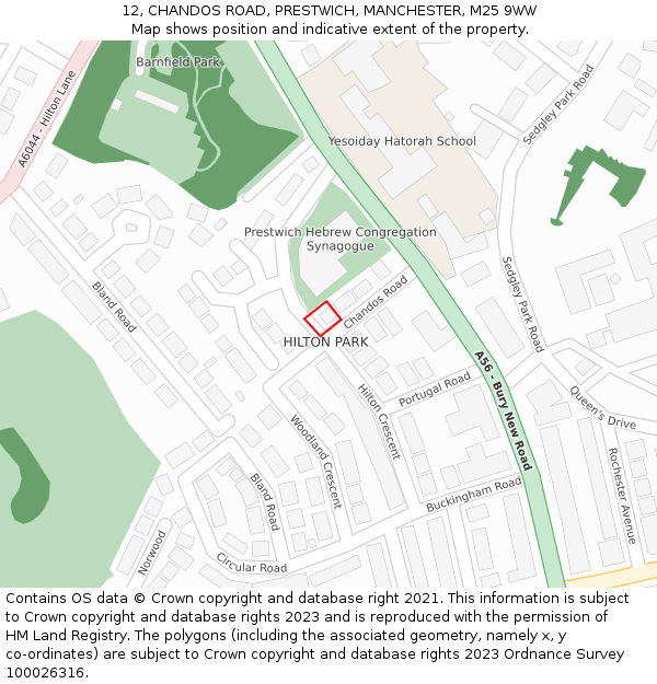 12, CHANDOS ROAD, PRESTWICH, MANCHESTER, M25 9WW: Location map and indicative extent of plot