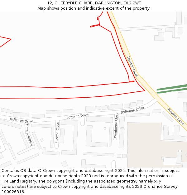 12, CHEERYBLE CHARE, DARLINGTON, DL2 2WT: Location map and indicative extent of plot