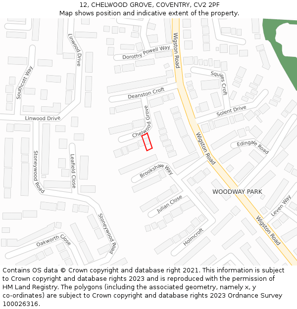 12, CHELWOOD GROVE, COVENTRY, CV2 2PF: Location map and indicative extent of plot