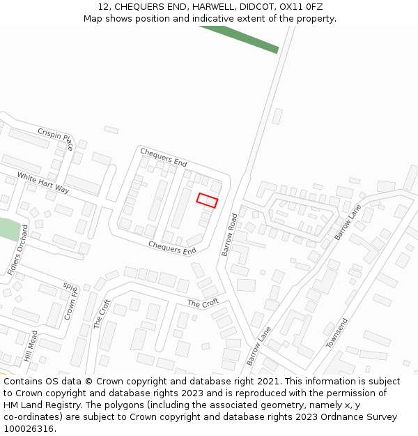 12, CHEQUERS END, HARWELL, DIDCOT, OX11 0FZ: Location map and indicative extent of plot