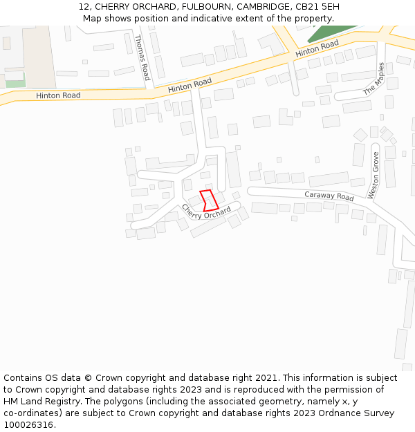 12, CHERRY ORCHARD, FULBOURN, CAMBRIDGE, CB21 5EH: Location map and indicative extent of plot