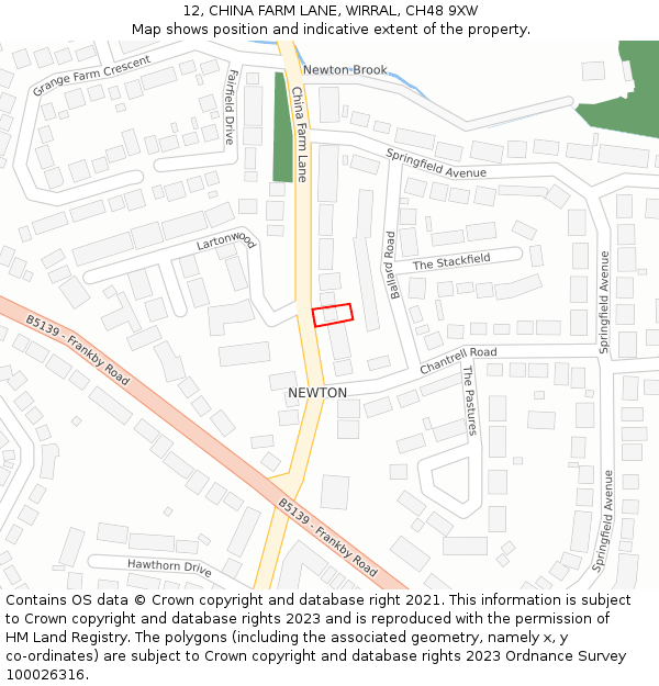 12, CHINA FARM LANE, WIRRAL, CH48 9XW: Location map and indicative extent of plot