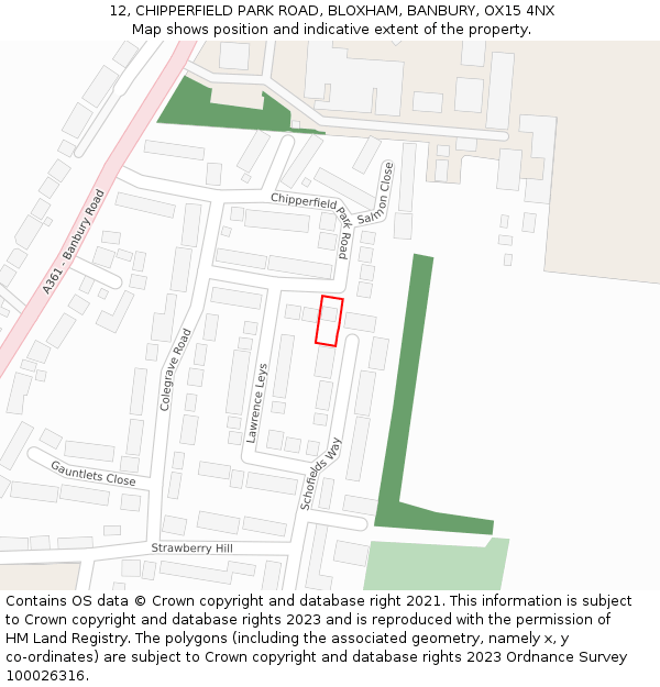 12, CHIPPERFIELD PARK ROAD, BLOXHAM, BANBURY, OX15 4NX: Location map and indicative extent of plot