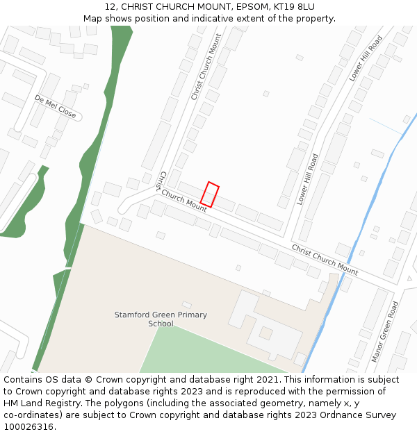 12, CHRIST CHURCH MOUNT, EPSOM, KT19 8LU: Location map and indicative extent of plot