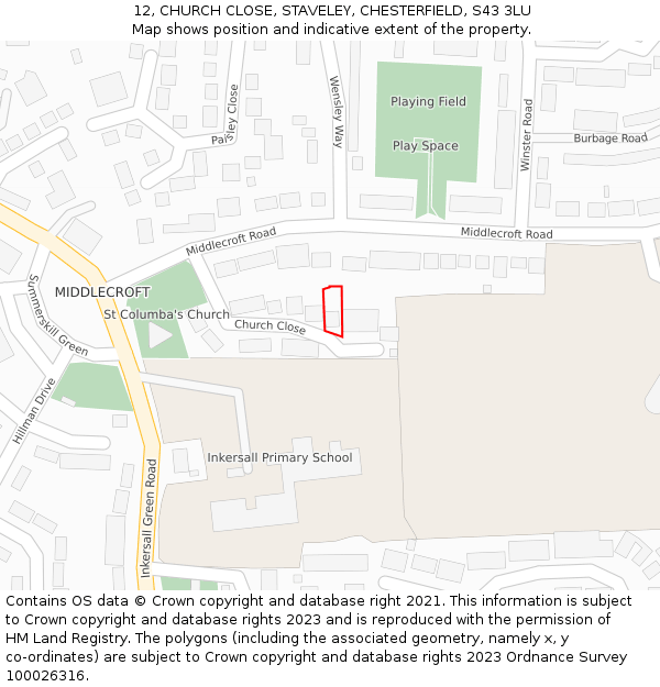 12, CHURCH CLOSE, STAVELEY, CHESTERFIELD, S43 3LU: Location map and indicative extent of plot