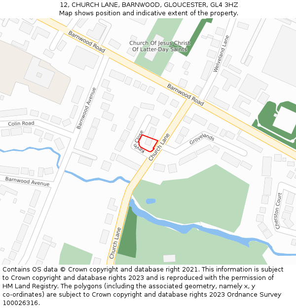 12, CHURCH LANE, BARNWOOD, GLOUCESTER, GL4 3HZ: Location map and indicative extent of plot