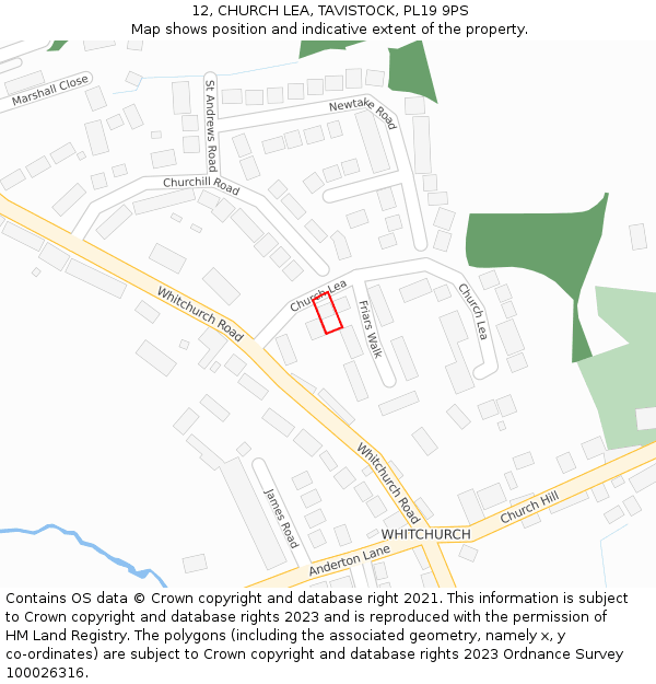 12, CHURCH LEA, TAVISTOCK, PL19 9PS: Location map and indicative extent of plot